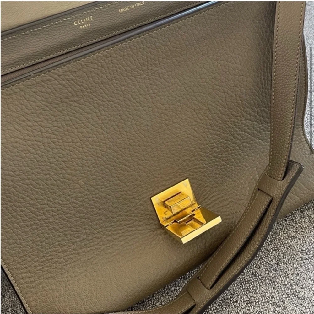 Celine Taupe Leather and Suede Satchel
